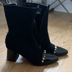 Zura Black Suede & Patent Studded Ankle Booties